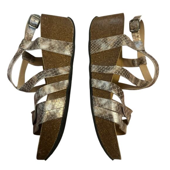 Women 41 10 Plakton Platform Wedge Sandals Shoes Strappy Leather Gold Print - Picture 7 of 8